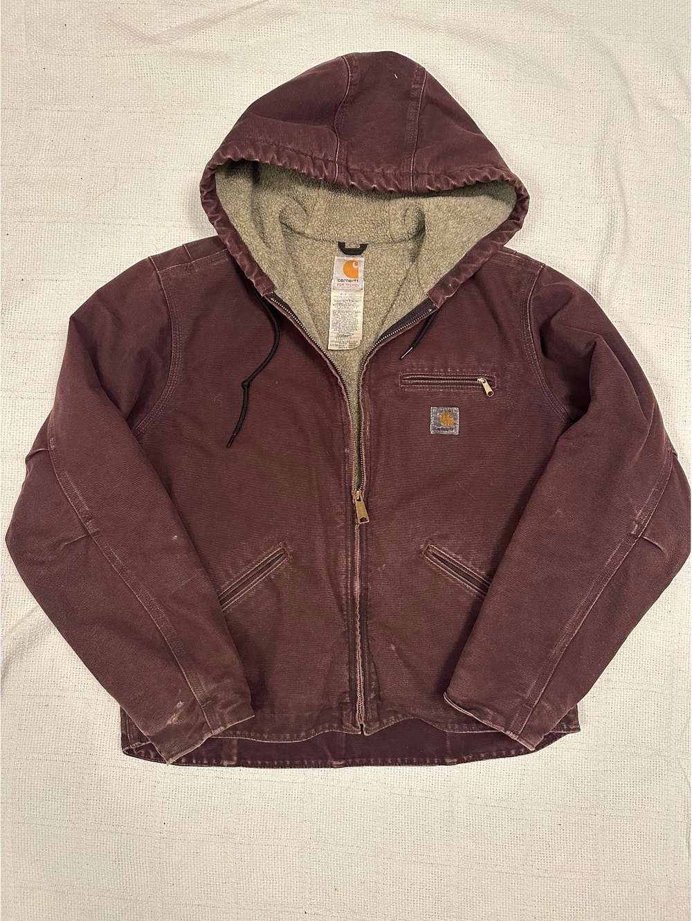 Vintage Carhartt For Women Hooded Work Jacket with Sherpa Lining